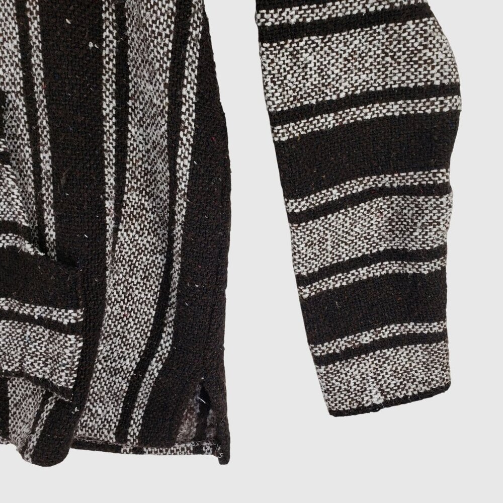 Mexican Poncho Baja Hoodie Surfer Pullover BLACK & WHITE Size L Made In Mexico - Picture 3 of 7